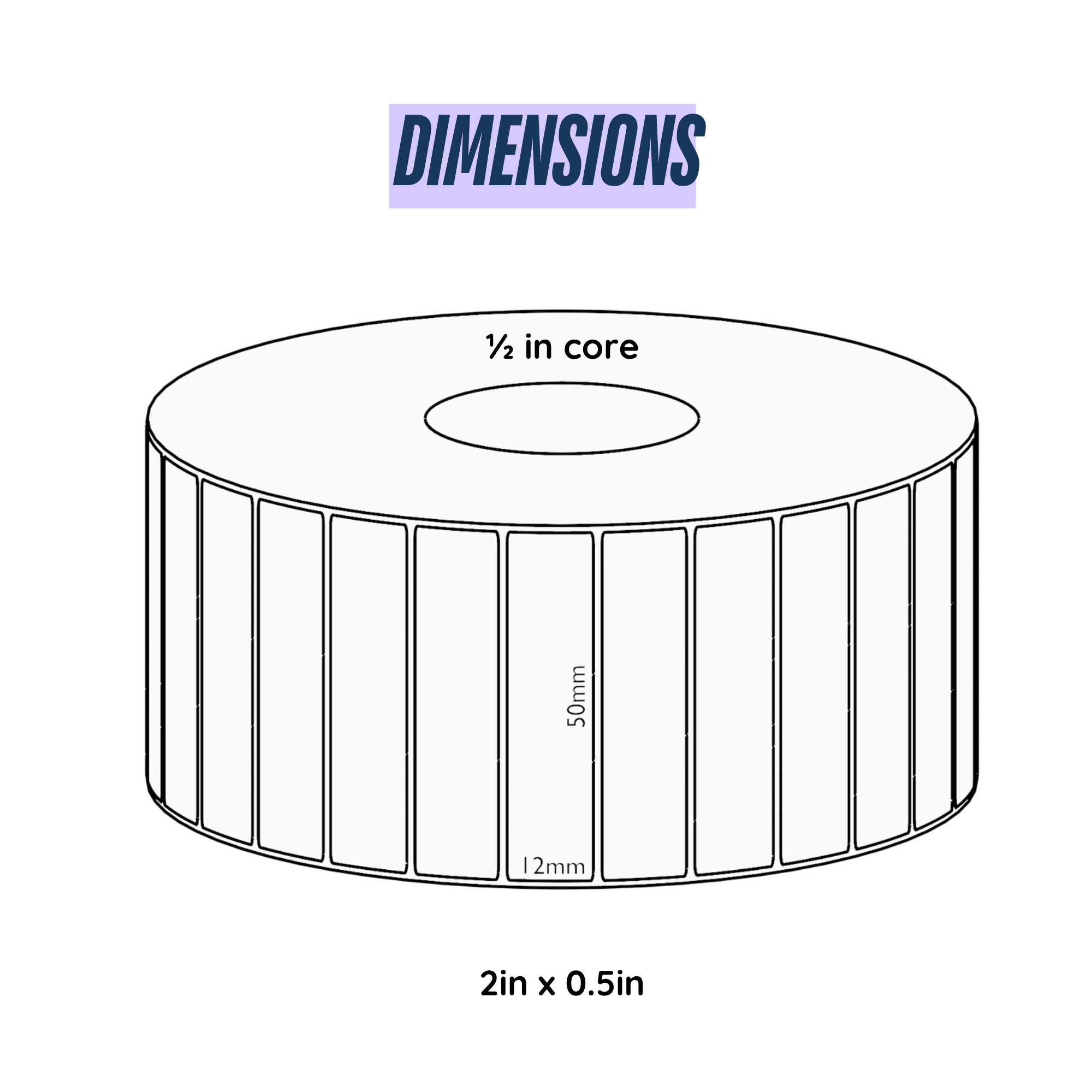 Graphy Impex 2x0.5 Non‑Tearable Direct Thermal Labels – 50x12 mm, 0.5" Core, 500 Labels/Roll – Slim Barcode, Cable & ID Labels