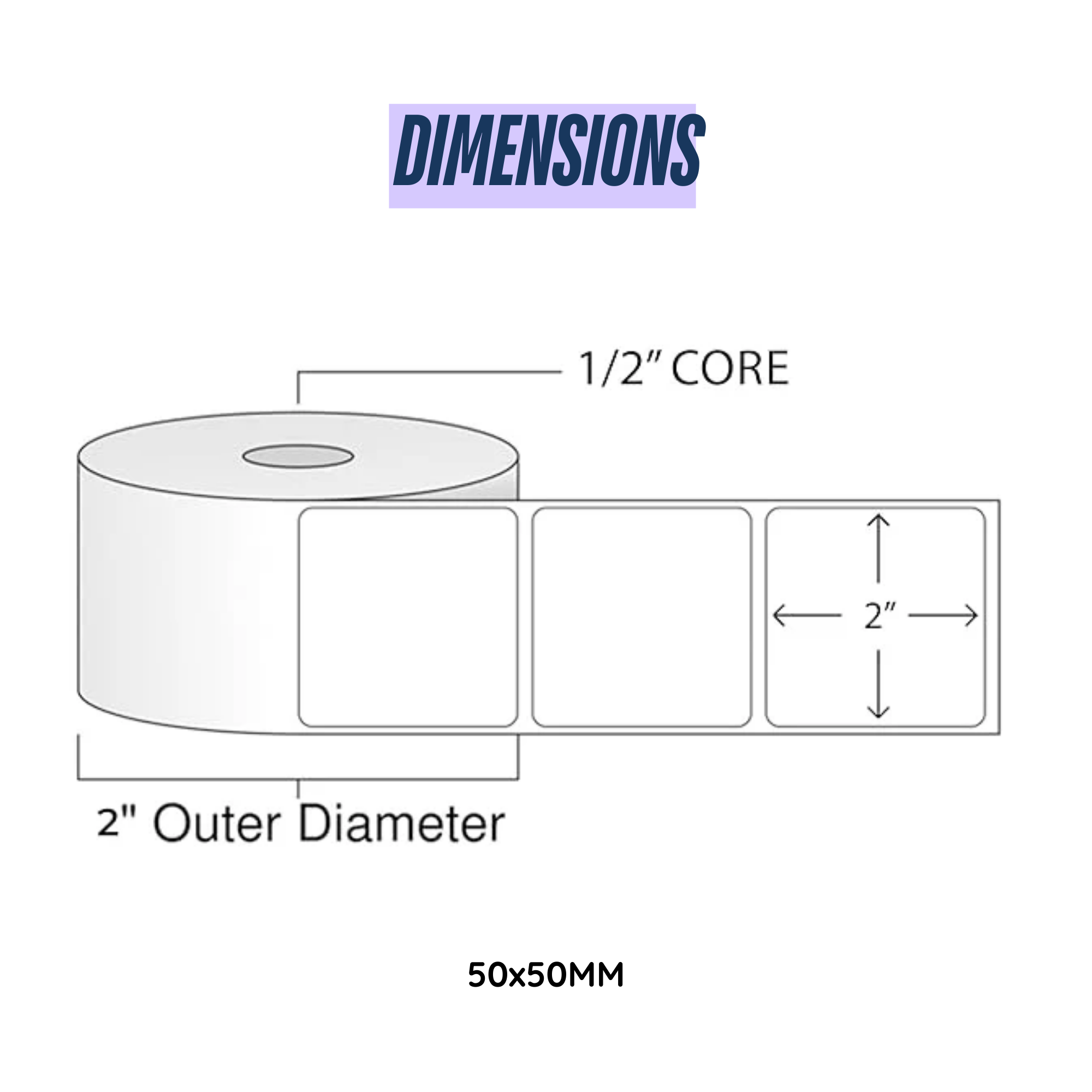 Graphy Impex 2x2 Non‑Tearable Direct Thermal Labels – 50x50 mm, 0.5" Core, 500 Labels/Roll – Price Tags, Product Labels & Barcodes