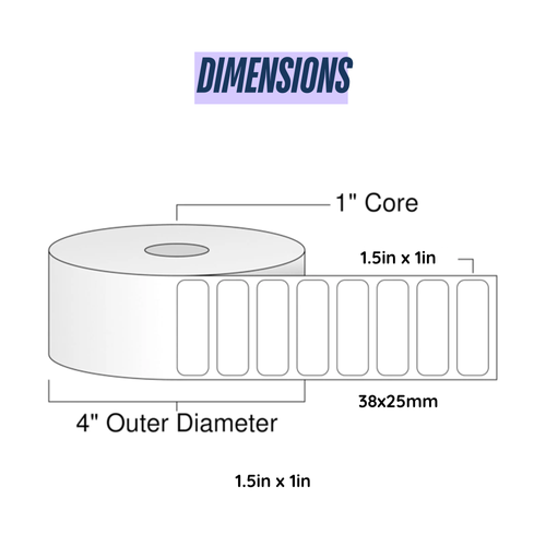 Graphy Impex 1.5x1.5 Non‑Tearable Direct Thermal Labels – 38x38 mm, 1" Core, 250 Labels/Roll, Pack of 20 – Small Price Tags & Product Labels