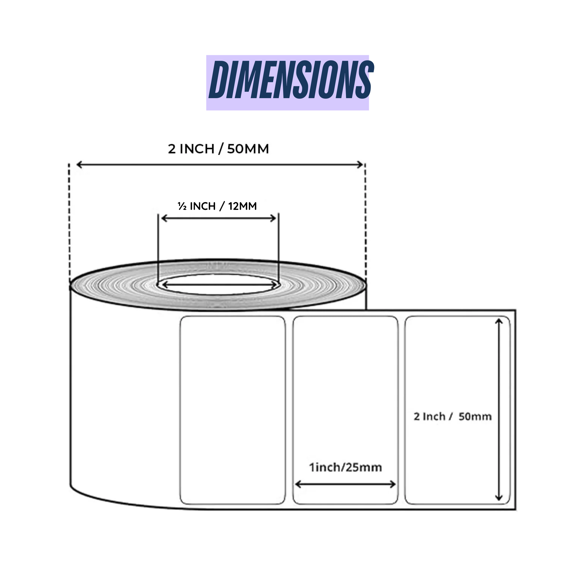 Graphy Impex 2x1 Non‑Tearable Direct Thermal Labels – 50x25 mm, 1" Core, 500 Labels/Roll – Barcodes, SKUs & Shelf Labels