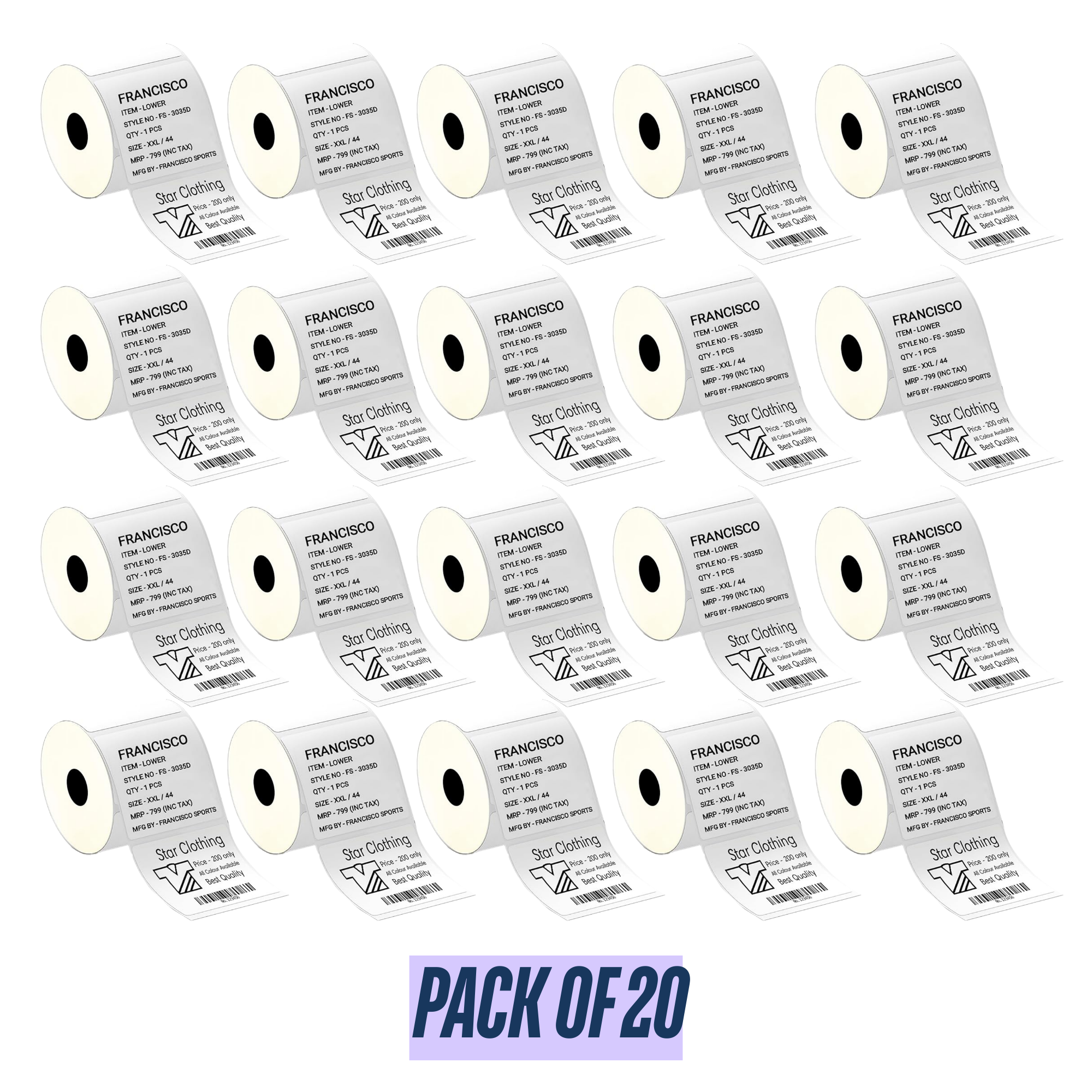 Graphy Impex 2x2 Non‑Tearable Direct Thermal Labels – 50x50 mm, 0.5" Core, 500 Labels/Roll – Price Tags, Product Labels & Barcodes