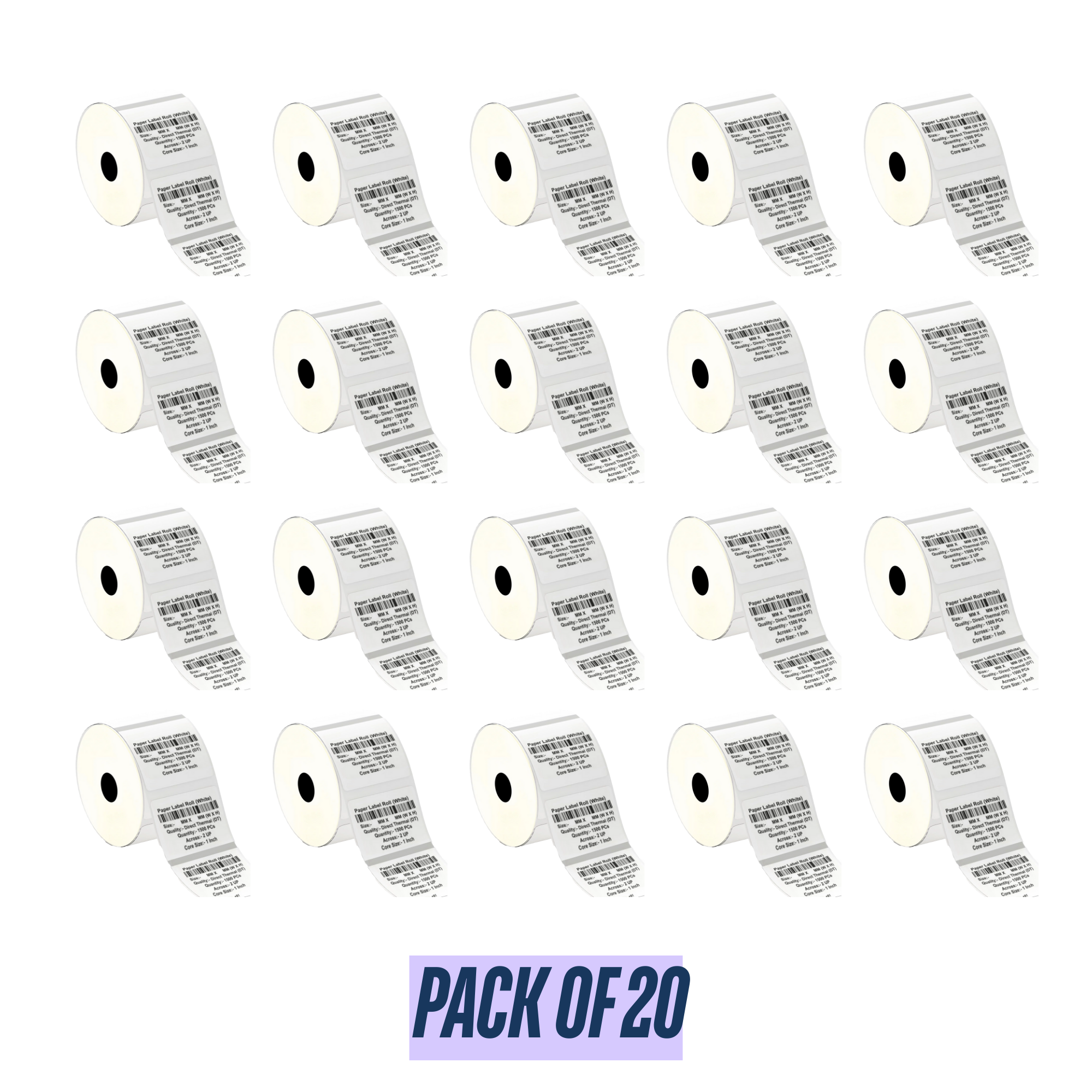 Graphy Impex 1.5x1.5 Non‑Tearable Direct Thermal Labels – 38x38 mm, 1" Core, 250 Labels/Roll, Pack of 20 – Small Price Tags & Product Labels