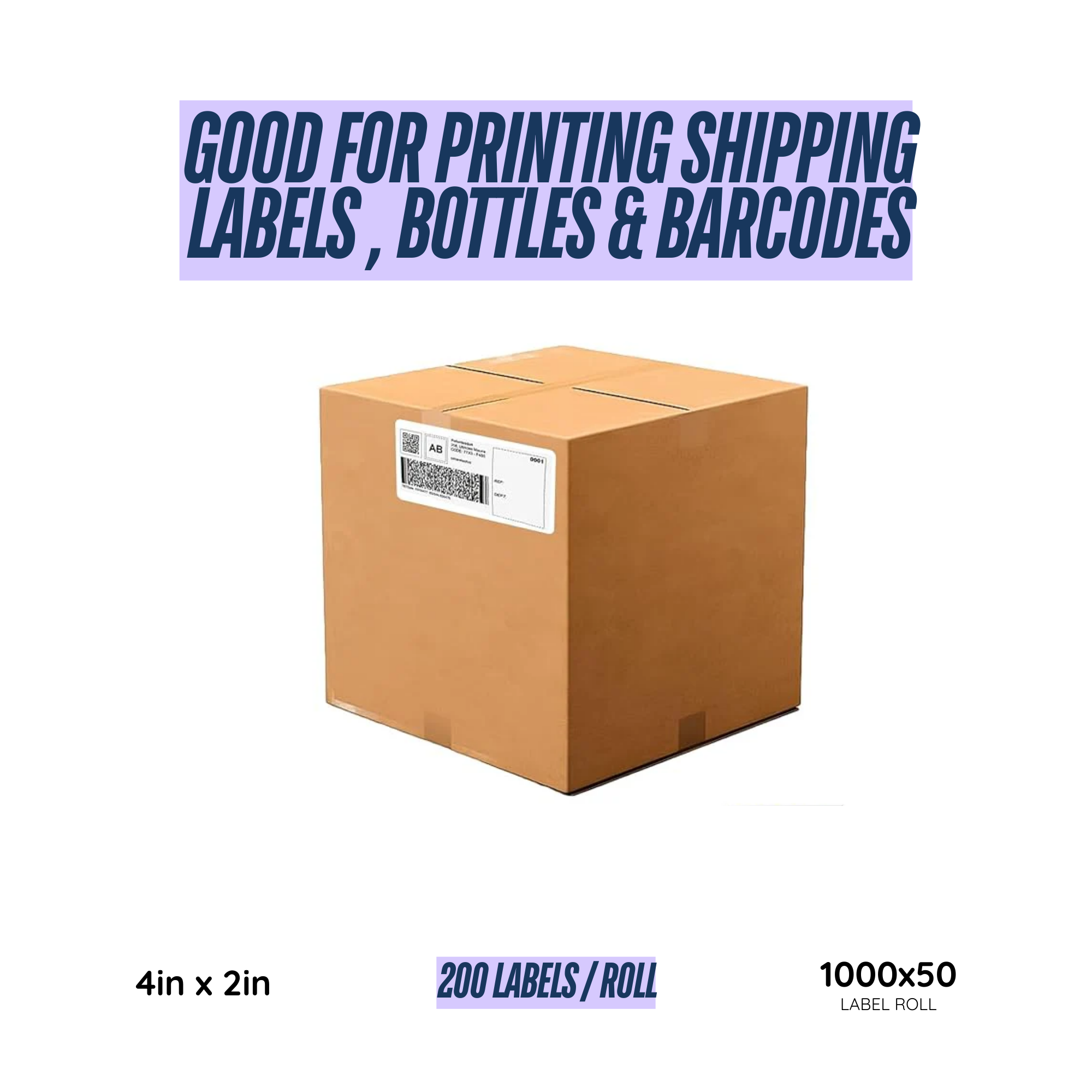 Graphy Impex 4x2 Non‑Tearable Direct Thermal Labels – 100x50 mm, 1" Core, 200 Labels/Roll – Rack, Carton & Barcode Labels