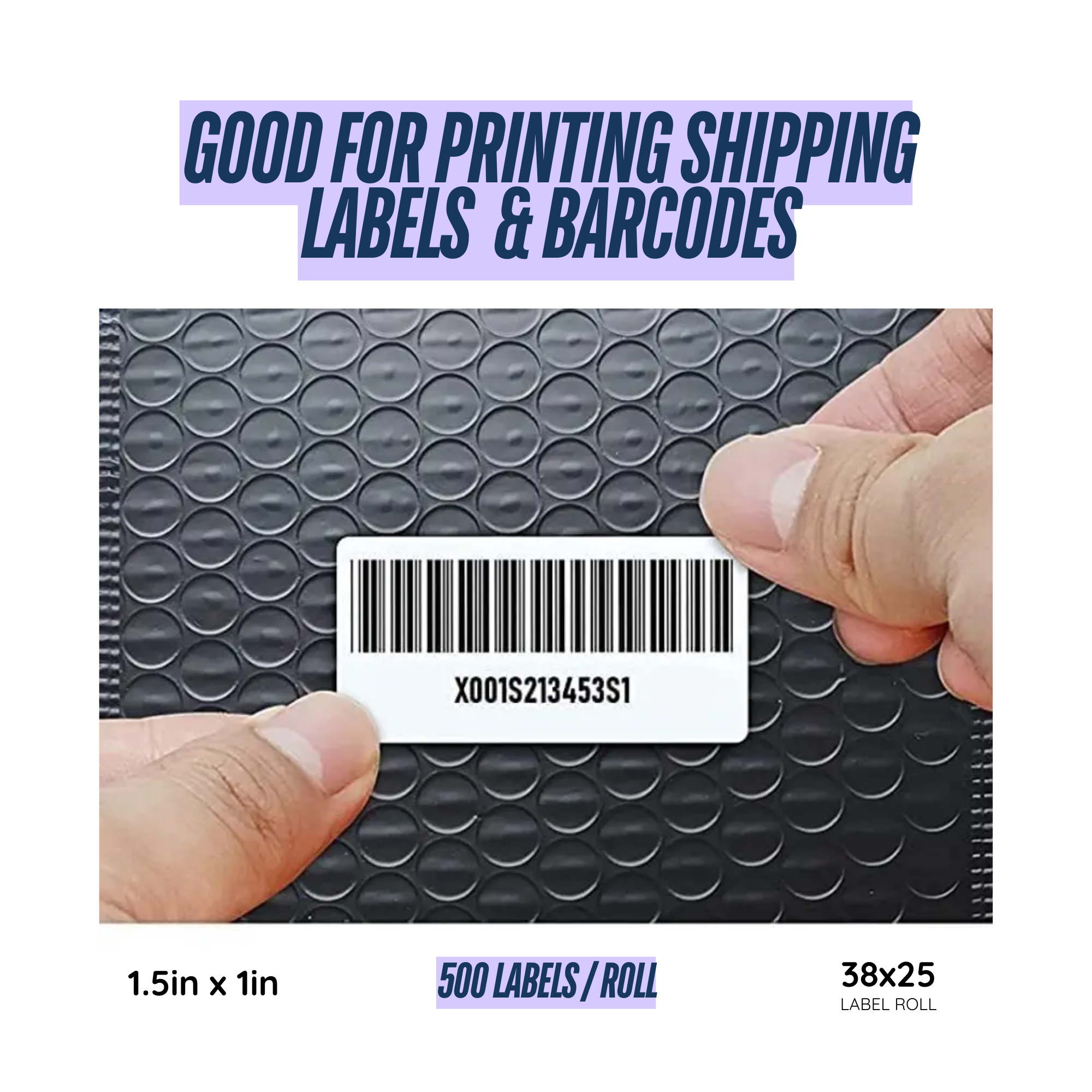 Graphy Impex 1.5x1 Non‑Tearable Direct Thermal Labels – 38x25 mm, 1" Core, 500 Labels/Roll – Barcodes, SKUs & Inventory Labels