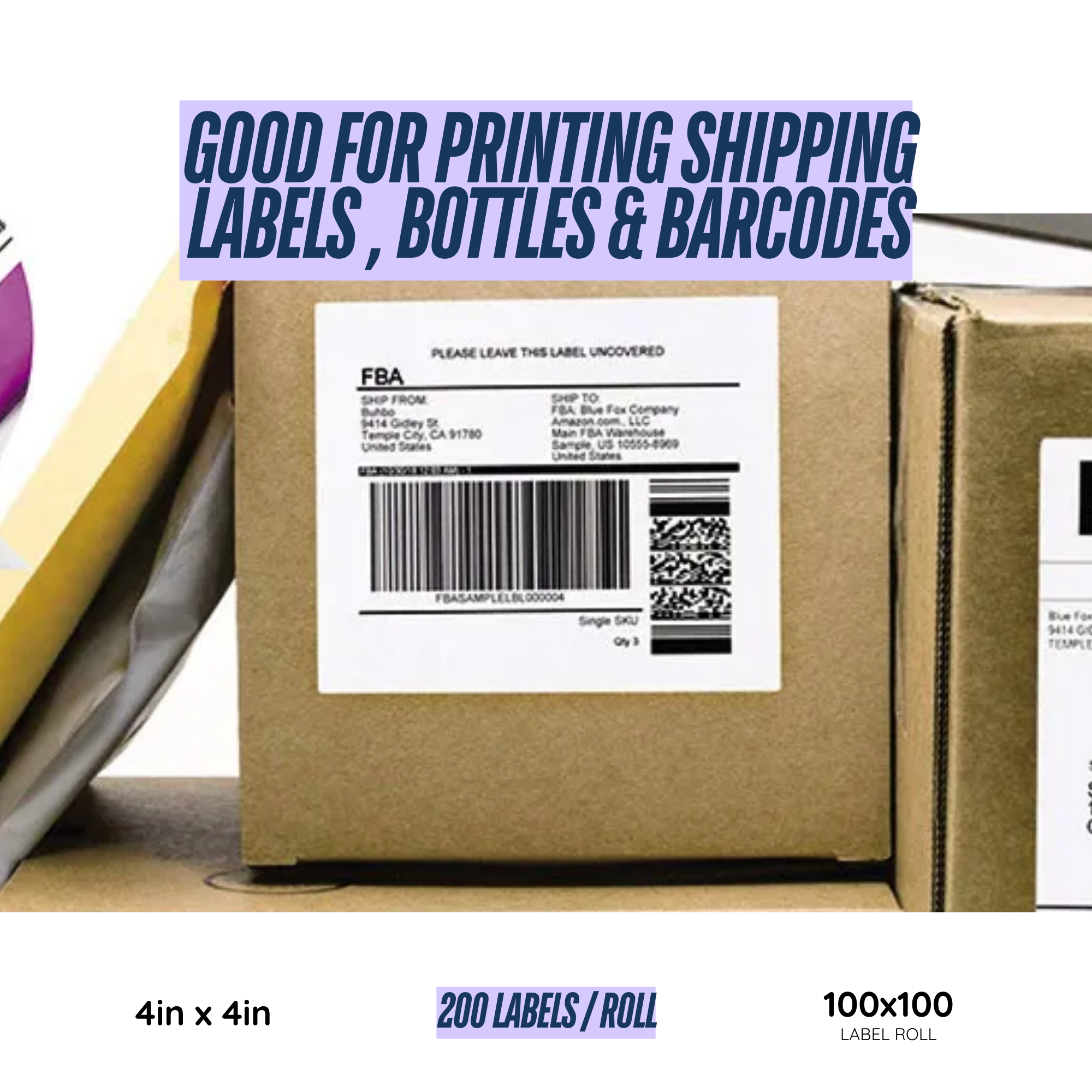 Graphy Impex 4x4 Non‑Tearable Direct Thermal Labels – 100x100 mm, 1" Core, 200 Labels/Roll – Cartons, Pallets & Bin Labels