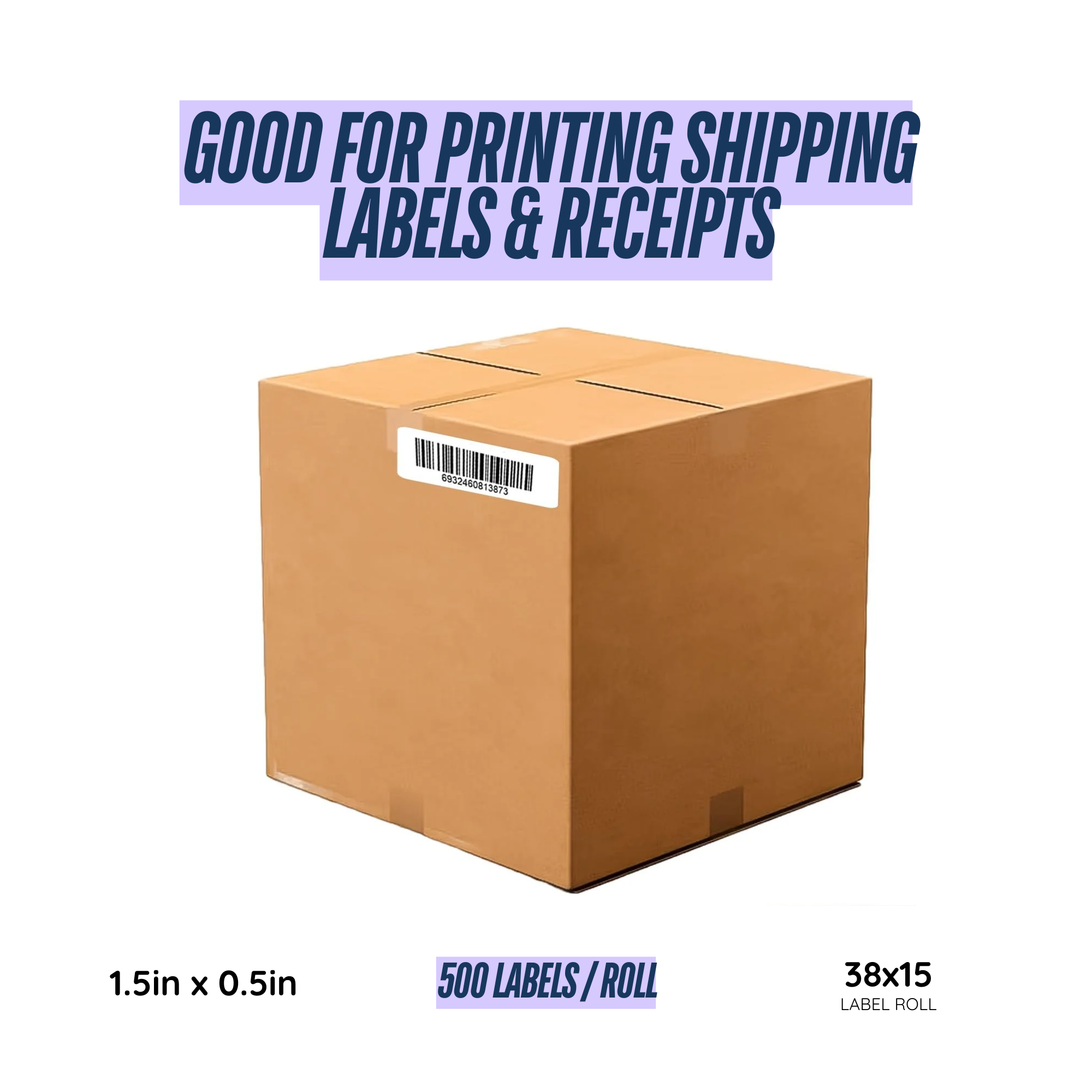 Graphy Impex 1.5x0.5 Non‑Tearable Direct Thermal Labels – 38x15 mm, 1" Core, 500 Labels/Roll – Slim Barcode & ID Labels