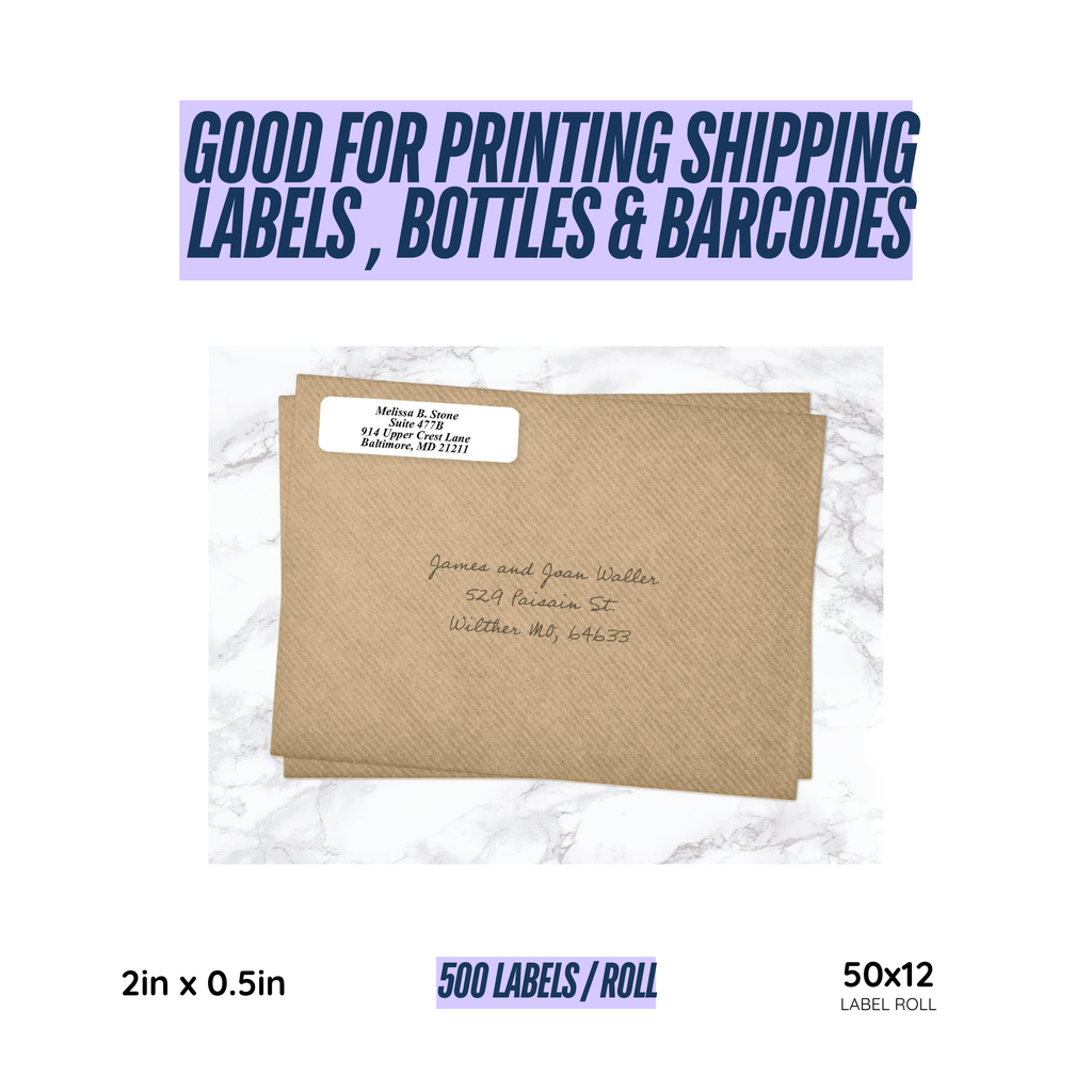 Graphy Impex 2x0.5 Non‑Tearable Direct Thermal Labels – 50x12 mm, 0.5" Core, 500 Labels/Roll – Slim Barcode, Cable & ID Labels