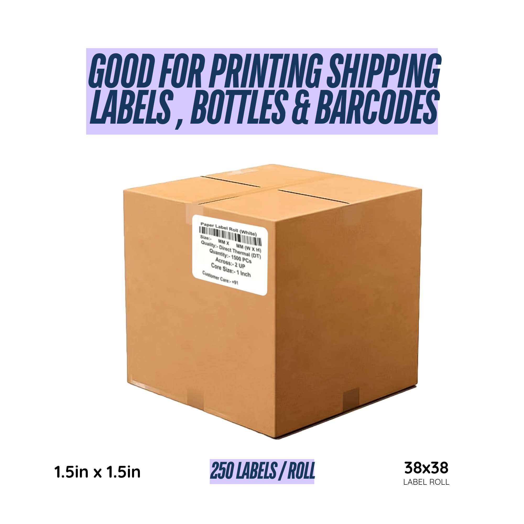 Graphy Impex 1.5x1.5 Non‑Tearable Direct Thermal Labels – 38x38 mm, 1" Core, 250 Labels/Roll, Pack of 20 – Small Price Tags & Product Labels