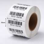 Graphy Impex 1.5x0.5 Non‑Tearable Direct Thermal Labels – 38x15 mm, 1" Core, 500 Labels/Roll – Slim Barcode & ID Labels